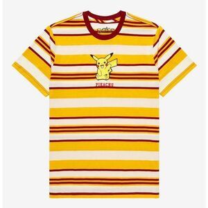 Pokémon Pikachu logo Striped T-Shirt yellow cotton Sz M unisex